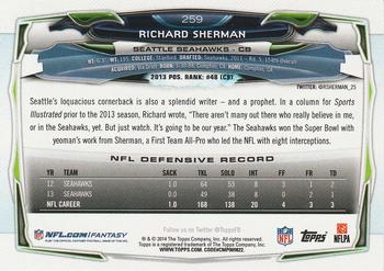 2014 Topps #259 Richard Sherman Back