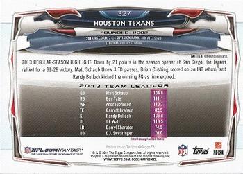 2014 Topps #327 Houston Texans Back