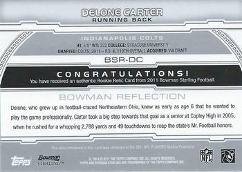 2011 Bowman Sterling - Relic #BSR-DC Delone Carter Back