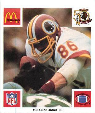 1986 McDonald's Washington Redskins #NNO Clint Didier Front