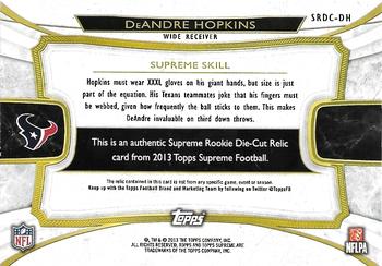2013 Topps Supreme - Rookie Relic Die Cuts Violet Patch #SRDC-DH DeAndre Hopkins Back