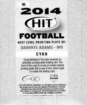2014 SAGE HIT - Printing Plates Cyan #95 Davante Adams Back