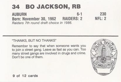 1988 Los Angeles Raiders Police #9 Bo Jackson Back