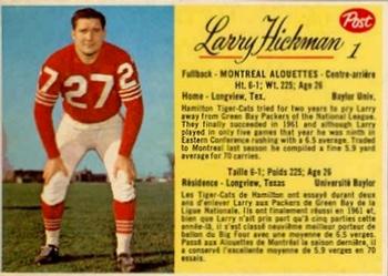 1963 Post Cereal CFL #1 Larry Hickman Front