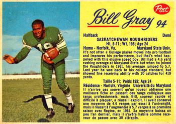 1963 Post Cereal CFL #94 Billy Gray Front