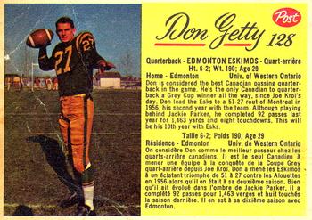 1963 Post Cereal CFL #128 Don Getty Front