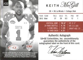 2014 SAGE Autographed #A32 Keith McGill Back
