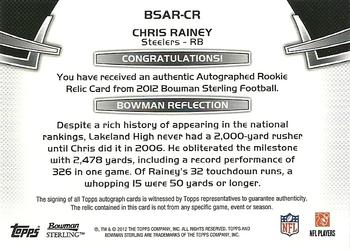 2012 Bowman Sterling - Autographed Rookie Relics #BSAR-CR Chris Rainey Back