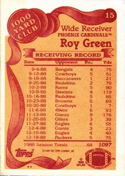 1989 Topps - 1000 Yard Club #15 Roy Green Back