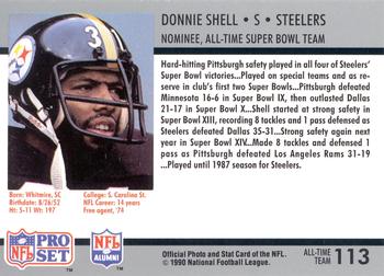 1990-91 Pro Set Super Bowl XXV Silver Anniversary Commemorative #113 Donnie Shell Back