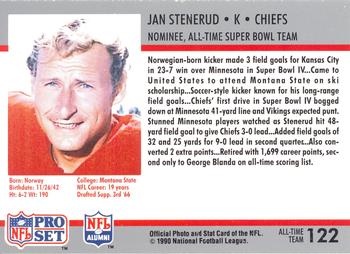 1990-91 Pro Set Super Bowl XXV Silver Anniversary Commemorative #122 Jan Stenerud Back