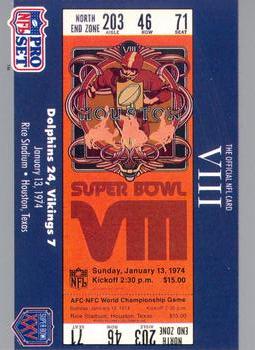 1990-91 Pro Set Super Bowl XXV Silver Anniversary Commemorative #8 SB VIII Ticket Front