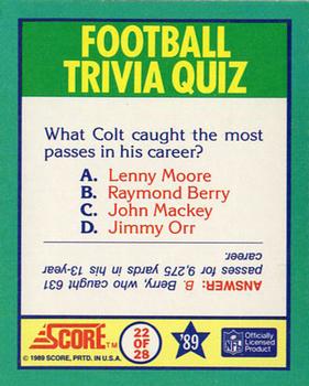 1989 Score - Magic Motion: Football Trivia Quiz #22 Football Trivia Quiz Back