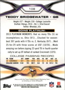 2014 Topps Platinum #108 Teddy Bridgewater Back