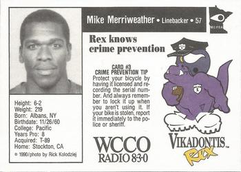 1990 Minnesota Vikings Police #3 Mike Merriweather Back