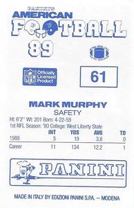 1989 Panini Stickers (UK) #61 Mark Murphy Back