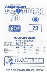 1989 Panini Stickers (UK) #73 Aaron Cox Back