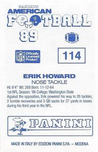 1989 Panini Stickers (UK) #114 Erik Howard Back