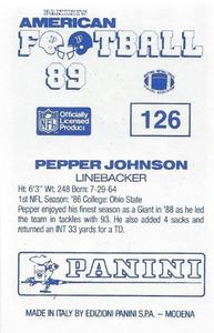 1989 Panini Stickers (UK) #126 Pepper Johnson Back