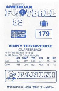 1989 Panini Stickers (UK) #179 Vinny Testaverde Back