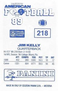 1989 Panini Stickers (UK) #218 Jim Kelly Back