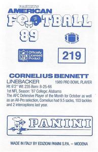 1989 Panini Stickers (UK) #219 Cornelius Bennett Back