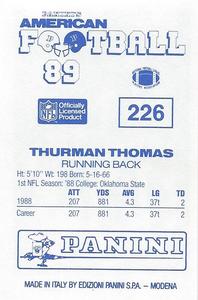 1989 Panini Stickers (UK) #226 Thurman Thomas Back