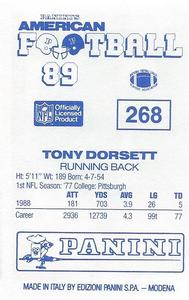 1989 Panini Stickers (UK) #268 Tony Dorsett Back