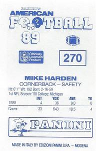 1989 Panini Stickers (UK) #270 Mike Harden Back