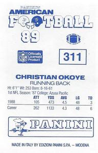1989 Panini Stickers (UK) #311 Christian Okoye Back