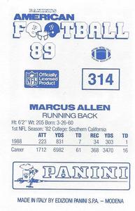 1989 Panini Stickers (UK) #314 Marcus Allen Back