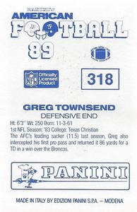 1989 Panini Stickers (UK) #318 Greg Townsend Back