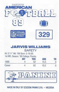 1989 Panini Stickers (UK) #329 Jarvis Williams Back