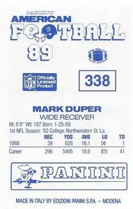 1989 Panini Stickers (UK) #338 Mark Duper Back