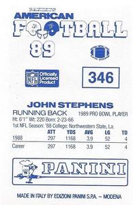 1989 Panini Stickers (UK) #346 John Stephens Back