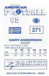1989 Panini Stickers (UK) #371 Gary Anderson Back