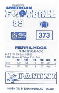 1989 Panini Stickers (UK) #373 Merril Hoge Back
