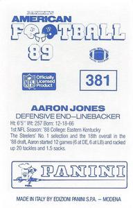 1989 Panini Stickers (UK) #381 Aaron Jones Back
