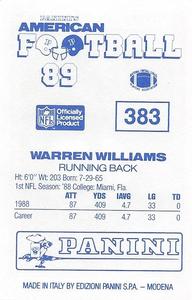1989 Panini Stickers (UK) #383 Warren Williams Back