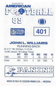 1989 Panini Stickers (UK) #401 John L. Williams Back