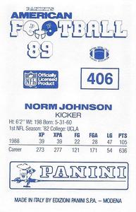 1989 Panini Stickers (UK) #406 Norm Johnson Back