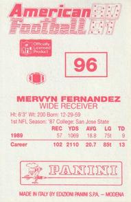 1990 Panini Stickers (UK) #96 Mervyn Fernandez Back