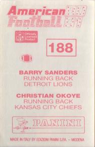 1990 Panini Stickers (UK) #188 Barry Sanders / Christian Okoye Back