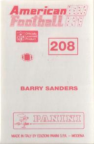 1990 Panini Stickers (UK) #208 Barry Sanders Back