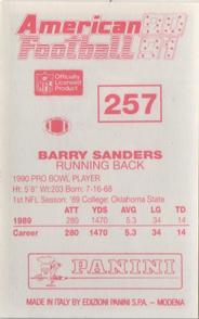 1990 Panini Stickers (UK) #257 Barry Sanders Back