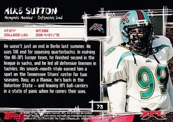 2001 Topps XFL #73 Mike Sutton Back