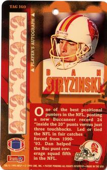 1994 Pro Tags #TAG 160 Dan Stryzinski Back