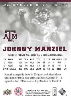 2014 Upper Deck - Johnny Manziel Career Highlights #JM25 Johnny Manziel Back