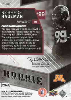 2014 Upper Deck - Rookie Letterman Autographs #RL-RH Ra'Shede Hageman Back