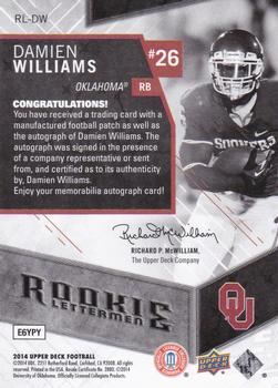 2014 Upper Deck - Rookie Letterman Autographs #RL-DW Damien Williams Back